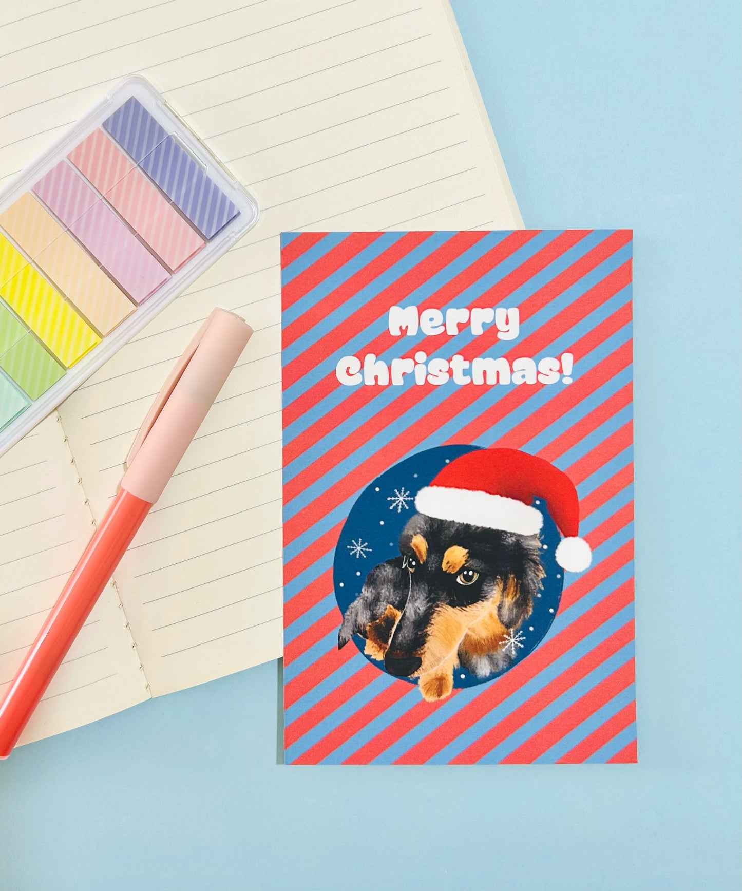 Merry Christmas With Dachshund Art Print / Postcard