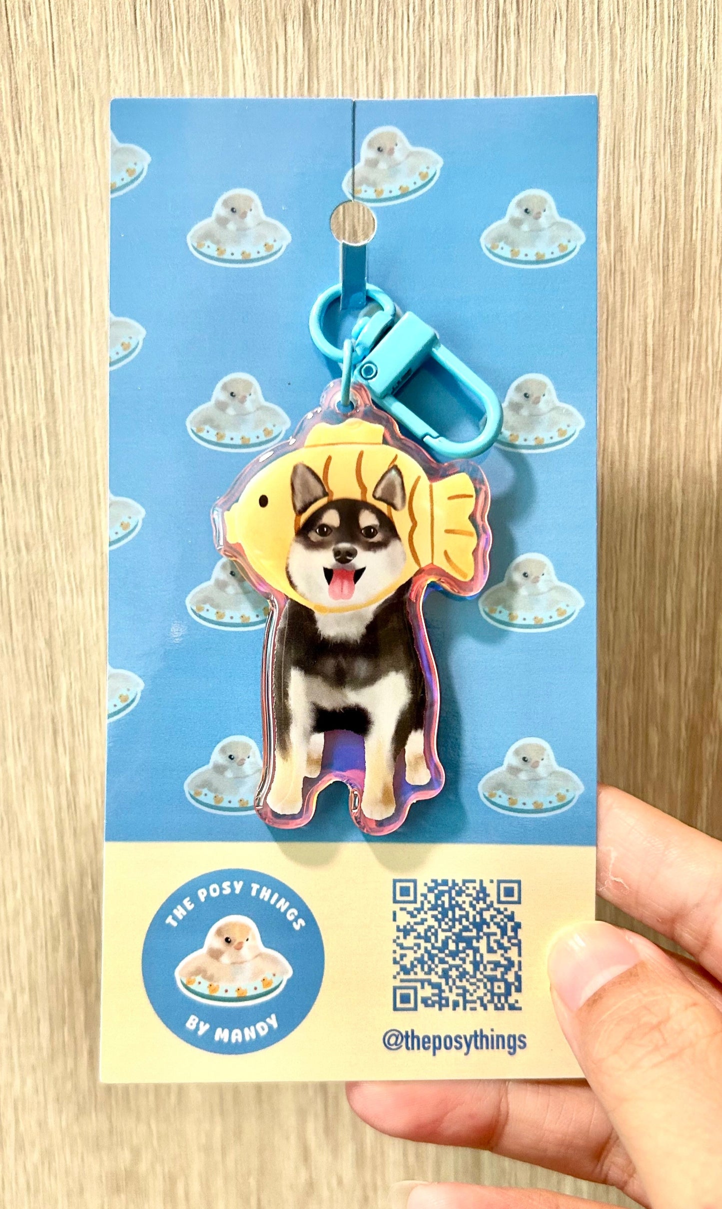 Shiba Loves Fish Keychain