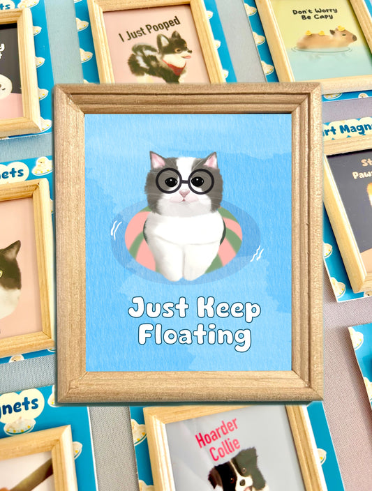 Just Keep Floating Cat Art Magnet
